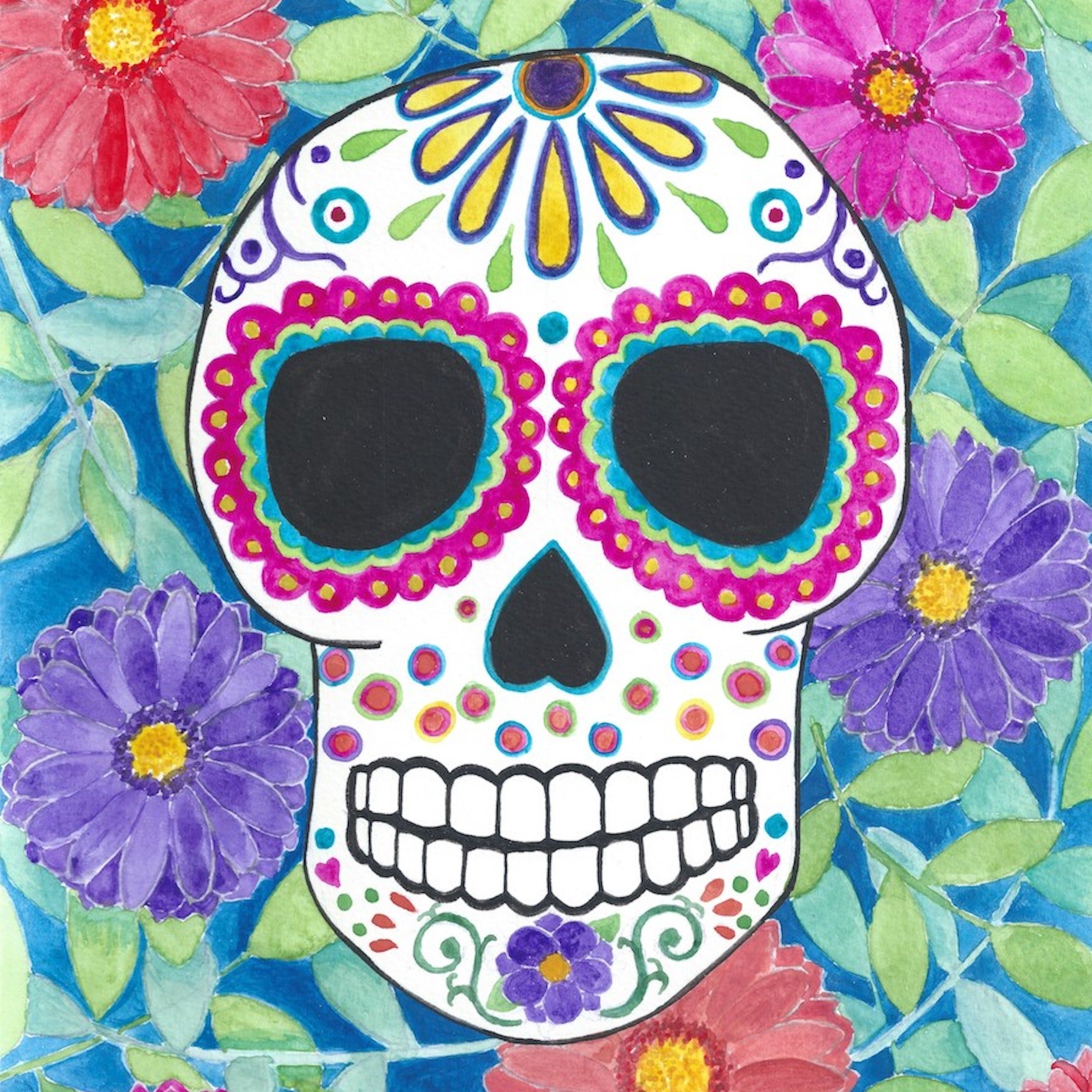 Sugar Skull in Blue Print